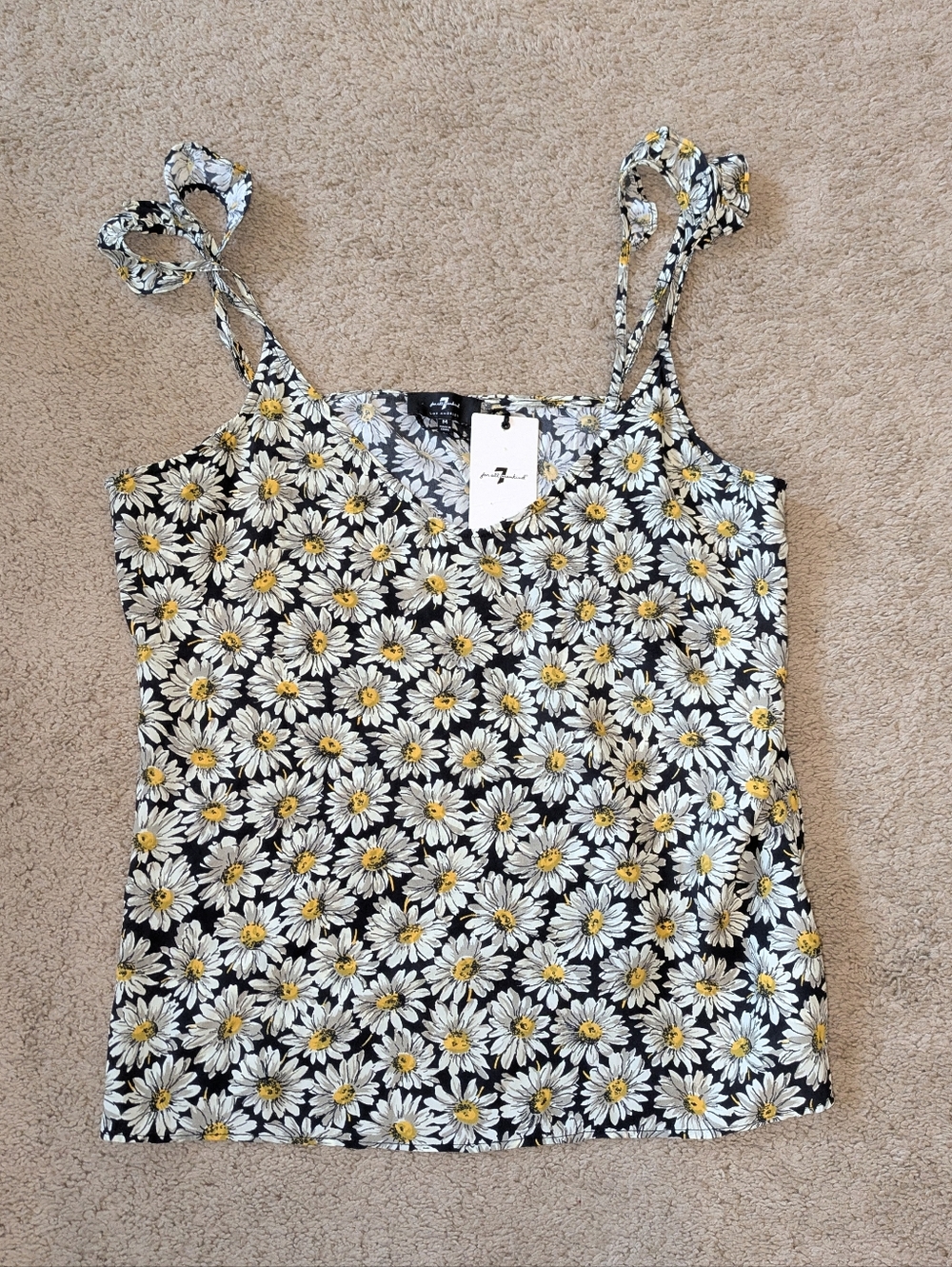NWT 7 For All Mankind Daisy Print Tank Top With Flutter Strap Size M